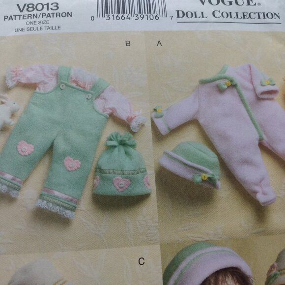 Vintage 15" Baby Doll Clothes Sewing Pattern Overalls Sleeper Jacket UNCUT Vogue - Picture 3 of 9